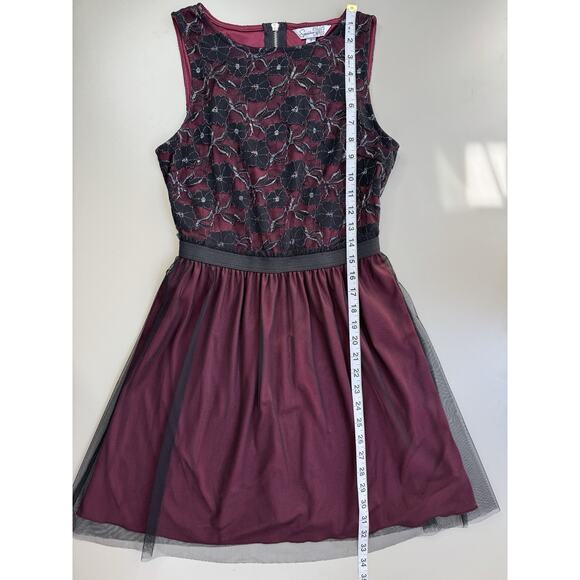 VTG Y2K Womens Lace Tulle Dress 3 Burgundy Black Whimsigoth Mall Goth Fairycore - Picture 4 of 14